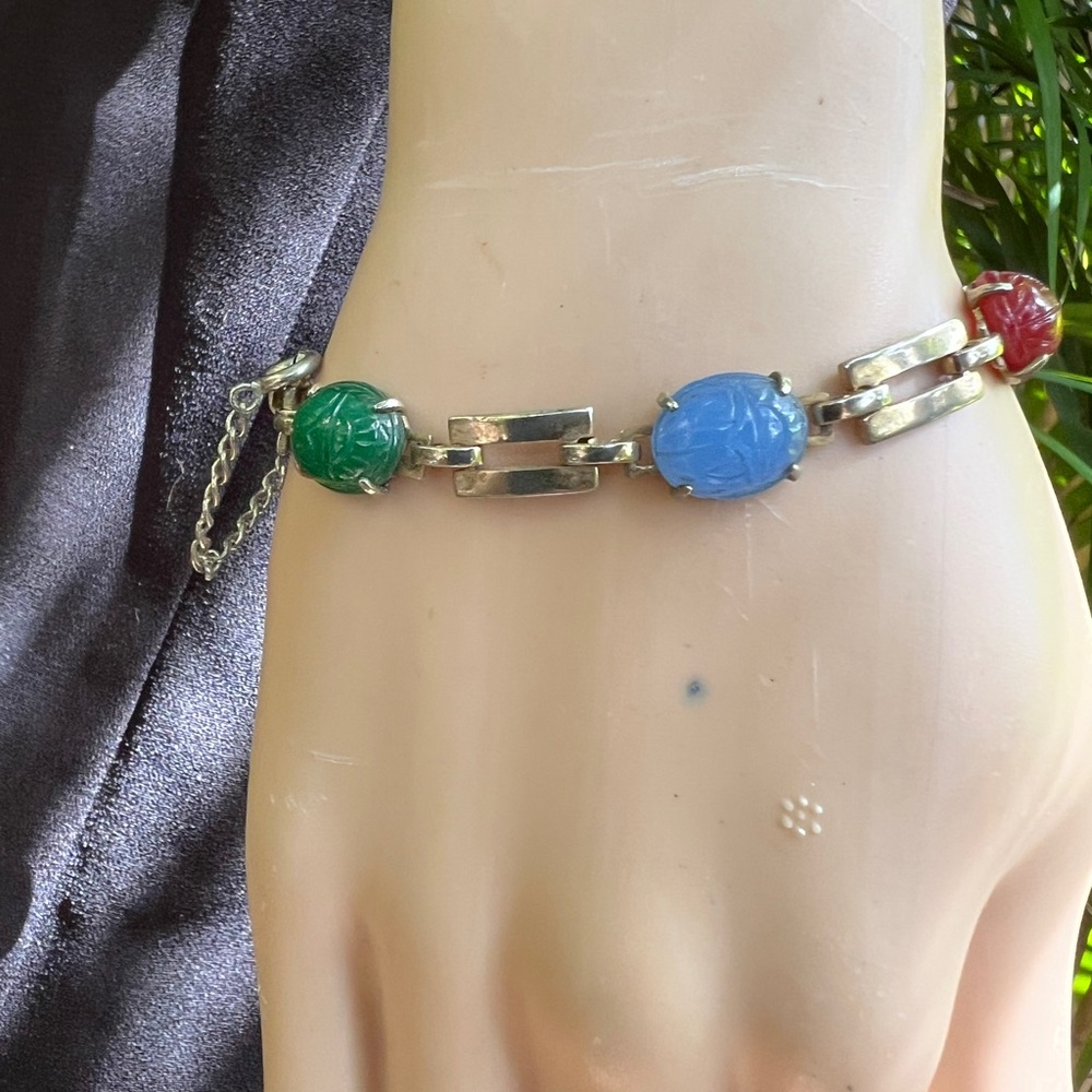 Vintage Egyptian Scarab Elegant Multi-Stone  Bracelet